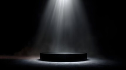 Wall Mural - empty round stand under intense spotlight against a dramatic gradient background