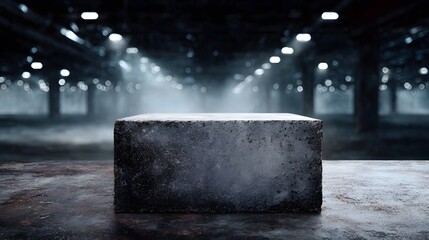 Wall Mural - concrete podium in an industrial setting with gritty lighting and sharp focus