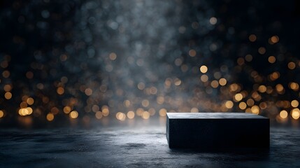 Wall Mural - illuminated podium on a reflective surface with bokeh lighting