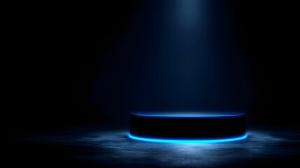 Canvas Print - futuristic podium with blue neon rim and lighting
