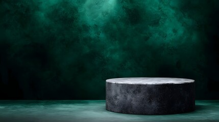 Wall Mural - Concrete podium with green background and dramatic lighting