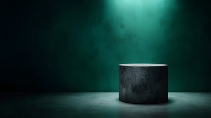 Canvas Print - minimalist concrete podium with dramatic green lighting