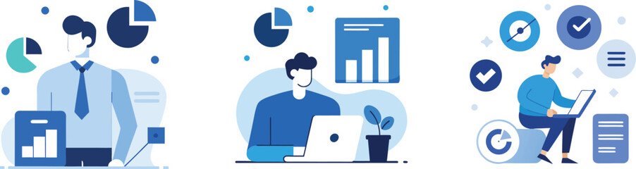business people working for data analytics and monitoring on web report dashboard monitor and business finance investment design concept