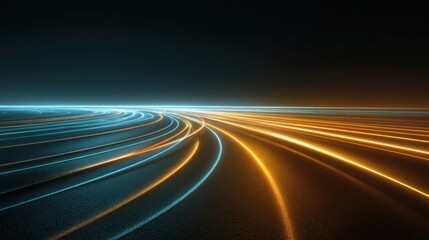 Wall Mural - a vibrant, abstract representation of flowing light trails in blue and orange, evoking a sense of mo