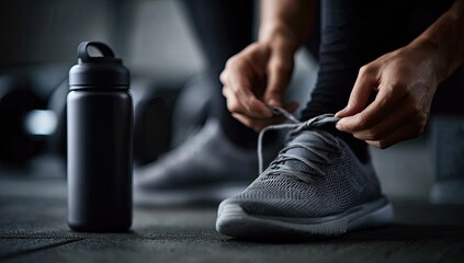  Person tying shoes in gym
