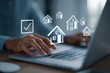 © faki - Person using laptop, house icons appear