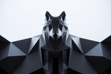Wall Mural - geometric abstract black wolf with angular shapes and symmetrical design on a light background empha