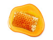 © POSMGUYS - Golden honeycomb pieces dripping with honey. Honeycomb Isolated. Honeycomb with honey honeycomb dessert cream.