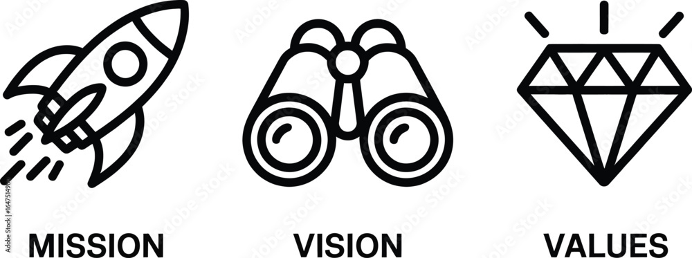 Aim Values. Visual Mission vision values rocket binoculars diamond strategy purpose goals ...