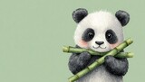 AKWARELOWE MŁODE PANDA Z BAMBUSOWYMI PĘDAMI