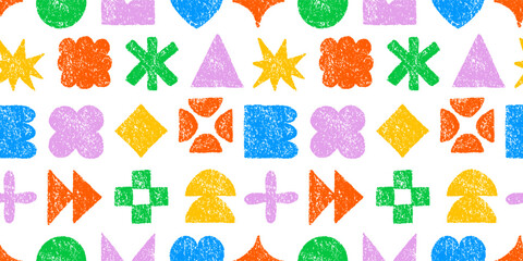 Canvas Print - colorful shapes and brutal figures with crayon pencil rough texture