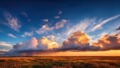 Wall Mural - spectacular display of golden clouds against a blue sky