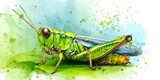 AKWARELOWE PRZEDSTAWIENIE MŁODEGO KONIKA POLNEGO NA LIŚCIU