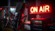 © Taiwo - On Air professional microphone podcast, interview studio. Professional microphone and on air neon sign