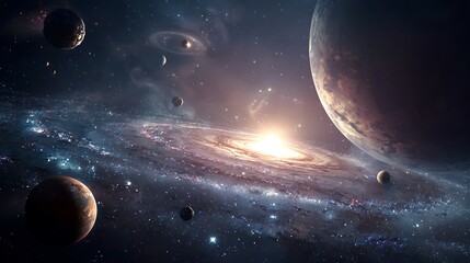 Wall Mural - Universe scene with planets, stars and galaxies in outer space showing the beauty of space exploration.