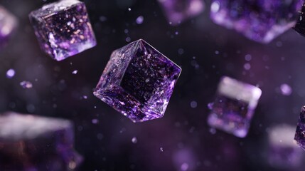 Canvas Print - glittering purple crystals floating in a cosmic background