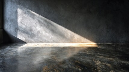 Canvas Print - light beam across dark concrete wall and floor in empty room