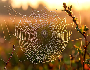 spider web with dew drops