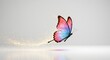 © Martin - Papillon rose bleu vole gracieusement lumiere douce fond blanc. AI Generated