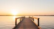 © Martin - Jet�e bois calme au coucher soleil dor� paisible. AI Generated