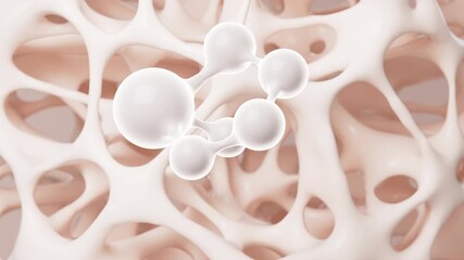 White molecules and porous skeletal framework background, 3d rendering.
