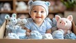 © Rizqiana - Smiling baby in a cardboard box filled with toys and clothes