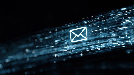 Email icon sending data through futuristic digital lines: communication technology concept