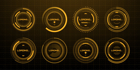 Futuristic hud vector graphics concept with a set of loading circles and indicator lines for digital design and ui or ux.