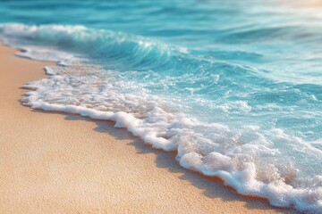 Wall Mural - Gentle waves gracefully lap against the soft sandy beach during a warm summer day under a bright sky