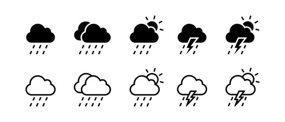 Wall Mural - Rain icon set. Cloud rain icon. Moderate rain, heavy rain, snow icons. Thunderstorm icon vector illustration
