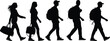 © Creatives World - PrintGroup walking, silhouettes of people, carrying bags, backpacks, casual clothing, outdoor activity, diverse individuals, motion, urban lifestyle, travel, movement, teamwork
