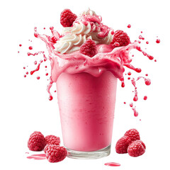 Wall Mural - Raspberry milkshake splash, studio shot, isolated on a white transparent background
