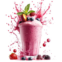 Wall Mural - Tropical berry blend milkshake splash, studio shot, isolated on a white transparent background