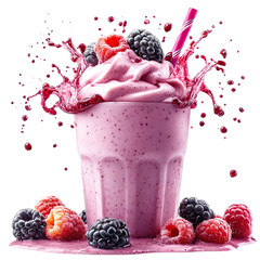 Wall Mural - Tropical berry milkshake splash, studio shot, isolated on a white transparent background