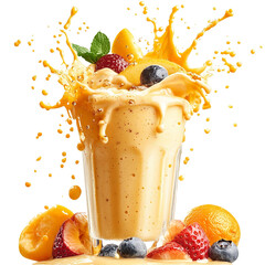 Wall Mural - Tropical fruit milkshake splash, studio shot, isolated on a white transparent background