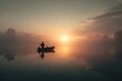 © Iftikhar alam - Fisher quietly casting a line on a serene lake at foggy sunrise, surrounded by mist and reflections