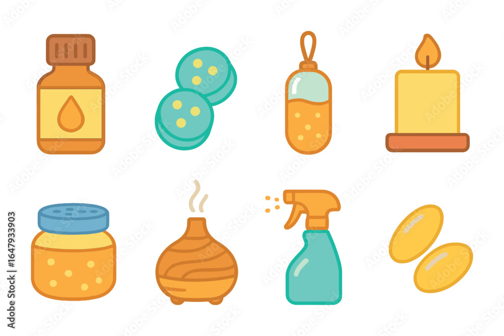 Fun Car Fragrance Icons. Flat vector mini-illustrations car interior ...