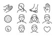 © GRACE - Self-Massage Icons Grid. Outline vector icons of self-massage and relaxation techniques: hand massage, neck