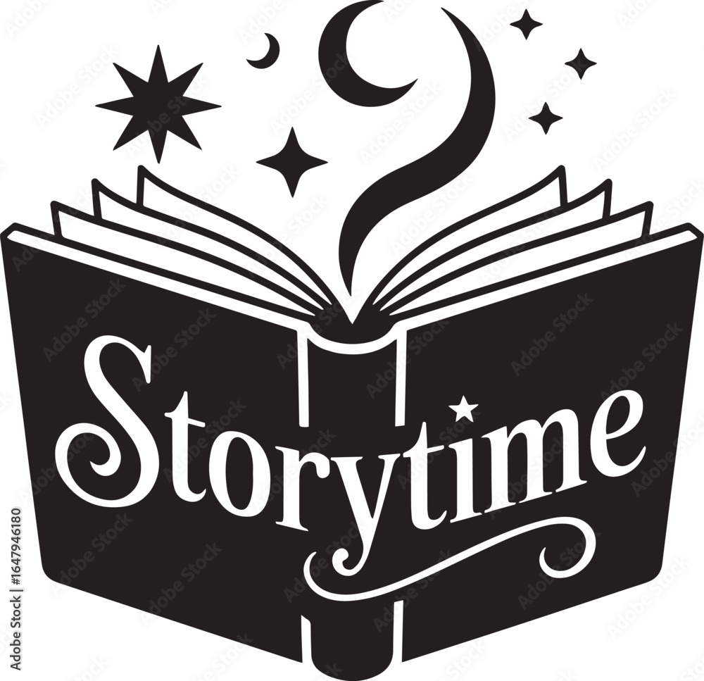 Storytime Illustration with Open Book and Stars for Children's Reading ...