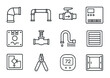 © GRACE - HVAC Plumbing Icons. Outline icon set of HVAC and plumbing integration: HVAC duct, pipe line, flow switch,