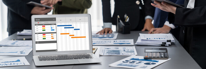Wall Mural - project planning software for brisk business project management on the computer screen showing timel