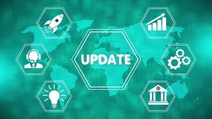 Business, Technology, Internet and network concept. Update software computer program upgrade. Digital world map technology background.