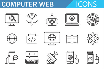 Web service and technology icons for digital interfaces and applications