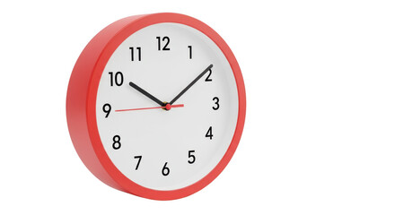 Red round wall clock isolated on transparent background