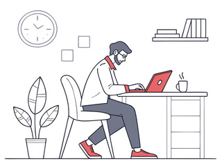 Man working at a laptop, focused and productive.
