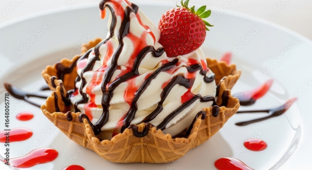 Photo Stock Delicious Soft Serve Ice Cream in a Waffle Bowl | Adobe Stock