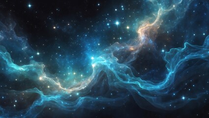 Vast Blue and Golden Nebula with Stars, Cosmic Wonder