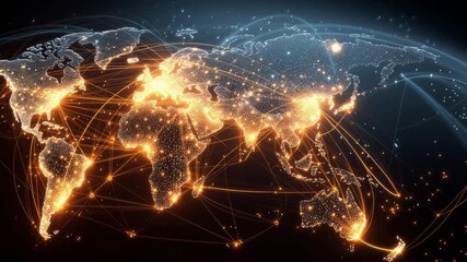 Wall Mural - a globe with many lines and dots on it, with the globe being lit up in the dark. the globe is surrou