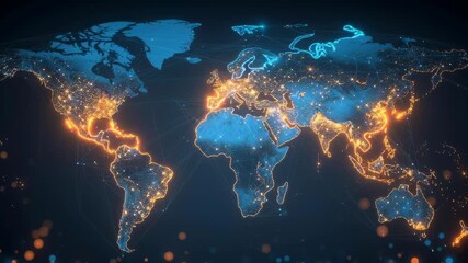 Wall Mural - a globe with a blue background and orange and yellow lights on it. the globe is lit up and the color