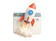 © Md Arif Babu - 3d cartoon rocket launching from a computer browser window with smoke and flames indicating fast website loading and successful business growth isolated on transparent background